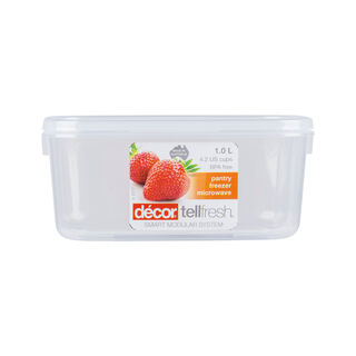 Decor Plastic Food Saver Rectangle Shape V: 1 L White Lid ( Tellfresh)