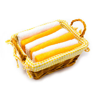 6 Pcs Cotton Face Towels Packed In Trapezoidal Willow Basket With Handle 30X30 Cm , 27G
