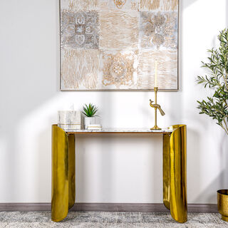 Console Table Alumin Gold And Marble Top 110*32*77 cm