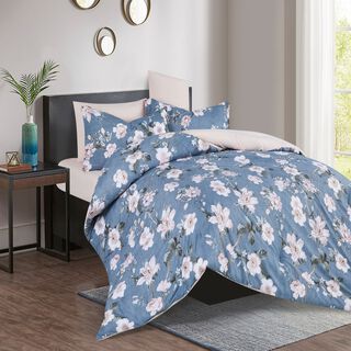 Cottage Microfiber King Comforter 6 Pcs Set, Blue/Pink, 230*250Cm