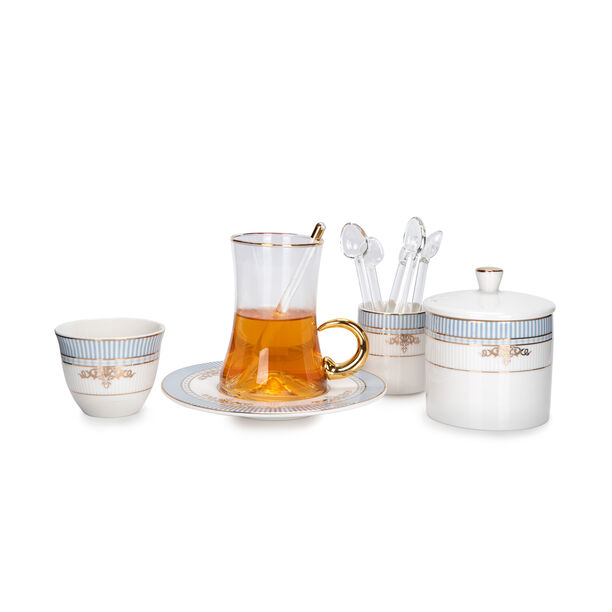 28Pc Arabic Tea And Coffee set Porcelain Royal Blue image number 3