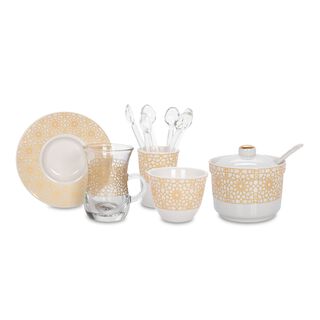 Zukhroof white with gold prints Ottoman tea and coffee cups set 28 pcs