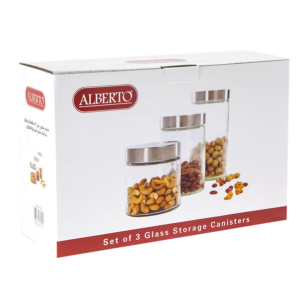 Alberto 3 Piece Glass Storage Canisters With Acrylic Transparent Lid image number 2