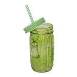 Glass Jar 450Ml With Straw Cactus Shape Colored Body image number 1