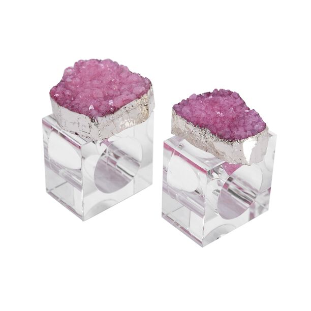 2 Pieces Glass Napkin Ring Colored Stone Finish Pink image number 0