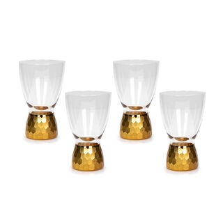 4 Pcs Glass Footed Tumbler With Cutting And Luster Gold