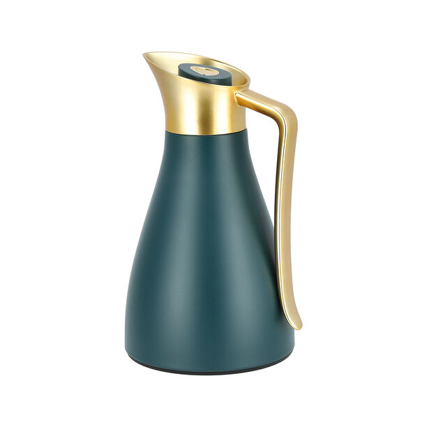 Dallaty green steel vacuum flask with matt golden handle 1L image number 1