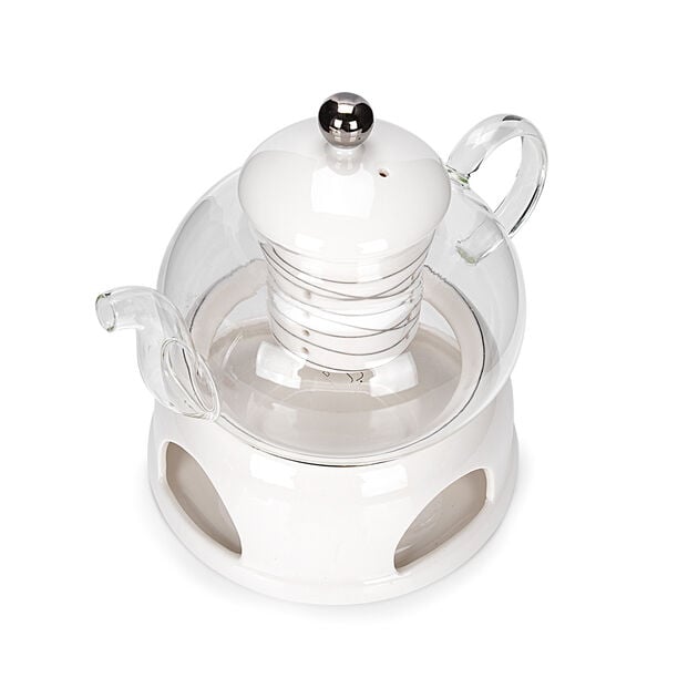 La Mesa white porcelain and glass tea pot and warmer image number 2