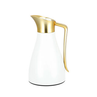 Dallaty steel vacuum flask white with matt golden handle 1L