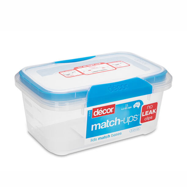 Decor Plastic Food Saver Rectangle Shape V: 1 L Blue Lid ( Match Ups Clips) image number 0