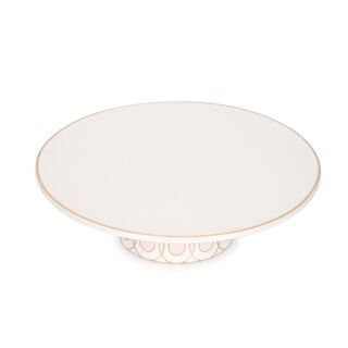 La Mesa white porcelain cake stand with pink base