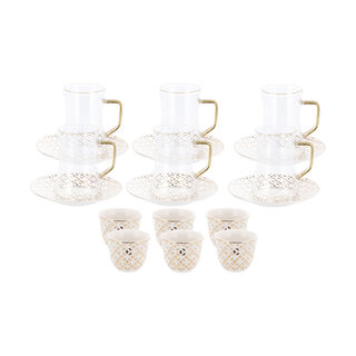 Dallaty white with gold patterns Saudi tea and coffee cups set 18 pcs