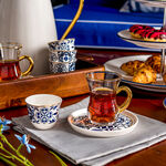 طقم أكواب شاي وفناجين قهوة سعودية زجاج وبورسلان أزرق 18 قطعة من لاميسا image number 0