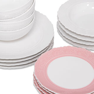 16 Pcs Dinner Set Lacy Pink & White