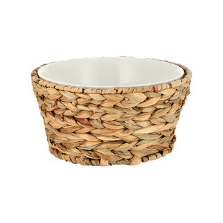 Porcelain Round Salad Bowl With Rattan Basket
