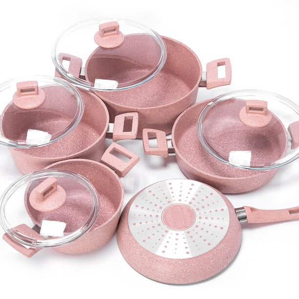 Alberto 9 Pieces Granit Cookware Set Pink Stone image number 3