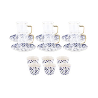 Dallaty white with gold and blue patterns Tea and coffee cups set 18 pcs