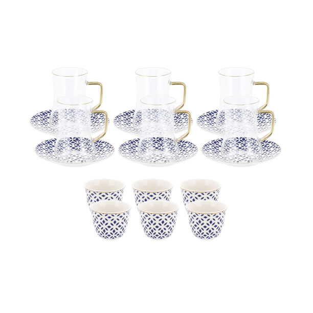 Dallaty white with gold and blue patterns Tea and coffee cups set 18 pcs image number 1