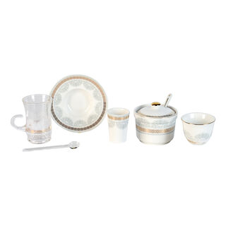 Zukhroof white with silver and gold prints Ottoman tea and coffee cups set 28 pcs