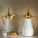 Dallaty set of 2 steel vacuum flask white & gold 1L & 7ml image number 3