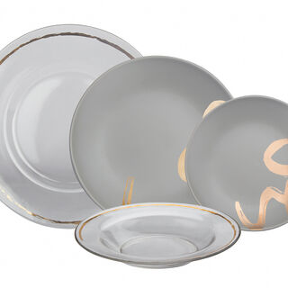 La Mesa grey and white bone porcelain/glass 16 pc dinner set