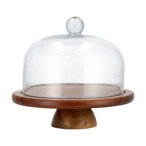 Acacia Wood Cheese Dome With Glass Lid image number 0