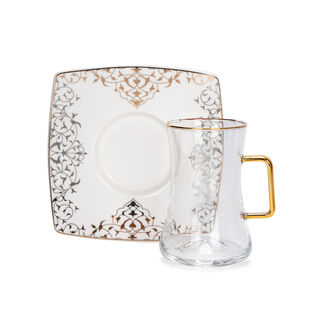 Dallaty white with silver and gold prints Tea and coffee cups set 28 pcs