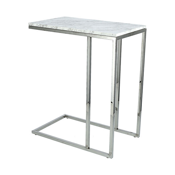 Silver Stainless Steel Side Table With Marble Top image number 1