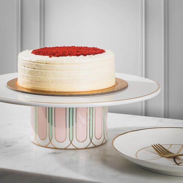 La Mesa white porcelain cake stand with pink base image number 0
