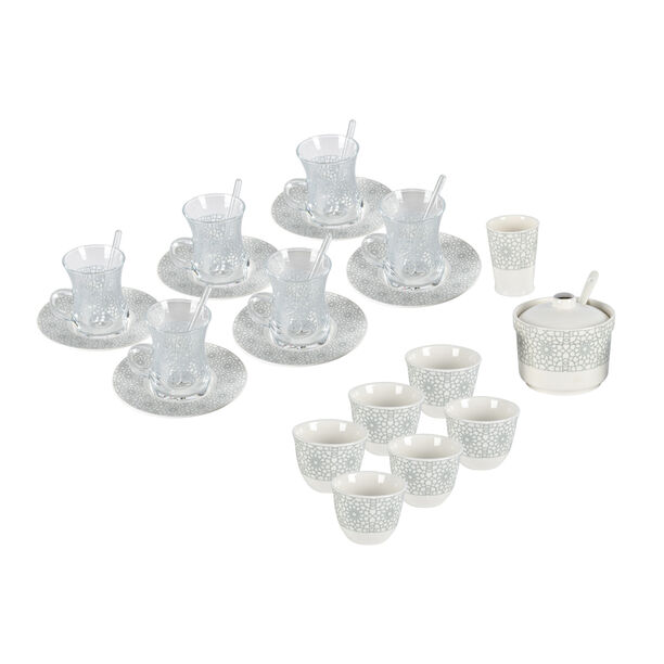 Zukhroof white with grey prints Ottoman tea and coffee cups set 28 pcs image number 1