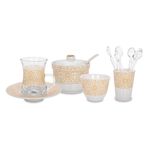 Zukhroof white with gold prints Ottoman tea and coffee cups set 28 pcs image number 3