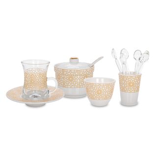 Zukhroof white with gold prints Ottoman tea and coffee cups set 28 pcs