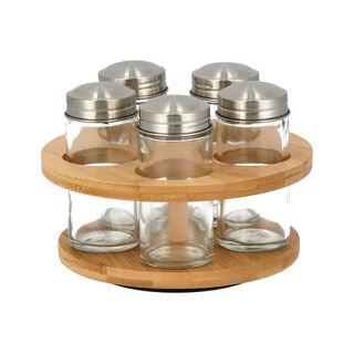 5 Bottles Bamboo Spice Stand