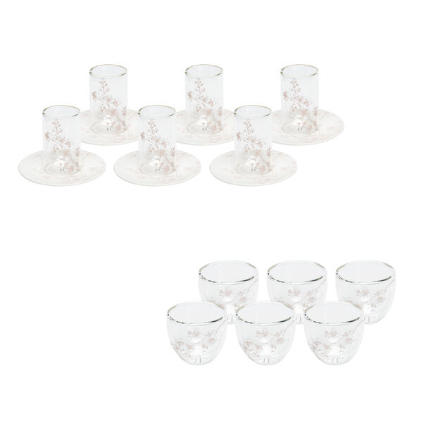 Dallaty white porcelain and glass Tea and coffee cups set 18 pcs image number 2