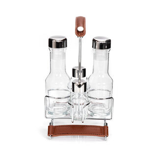 Cadiz Salt And Pepper, Oil And Vinegar Set With Stainless Steel Covers 