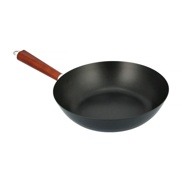 Non Stick Round Wok Pan With Wood Handle 30cm Black image number 0