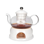 La Mesa white porcelain and glass tea pot and warmer image number 1