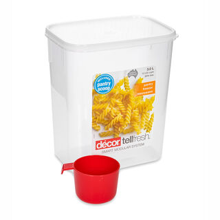 Decor Plastic Food Saver With Scoop Rectangle Shape V: 3 L White Lid ( Tellfresh)