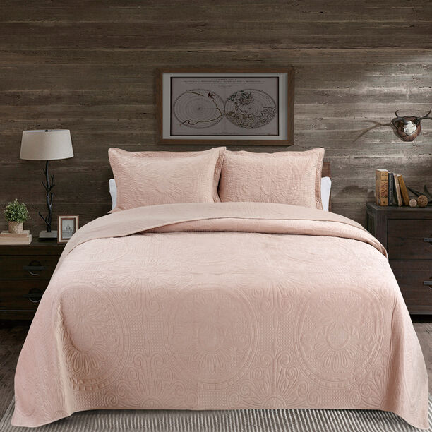 Boutique Blanche pink cotton king size bed spread 3 pc set image number 0