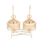 2 pieces Round Food Warmer Set With Candle Stand Gold 12 cm image number 4