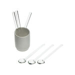 Dallaty white glass & porcelain stirring spoons with holder 7 pcs image number 0