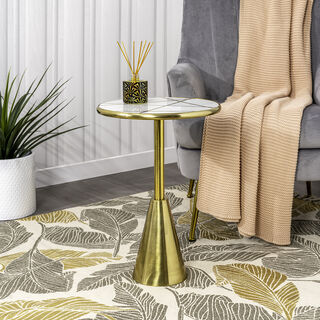 Side Table Aluminum And Marble Dia 39* Ht:55 Cm