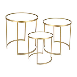 3 piece gold metal round side tables set