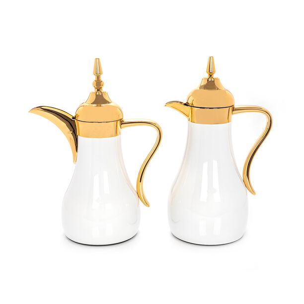 Dallaty set of 2 steel vacuum flask white & gold 1L & 7ml image number 0