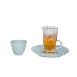 Dallaty light blue porcelain and glass tea and coffee cups set 18 pcs