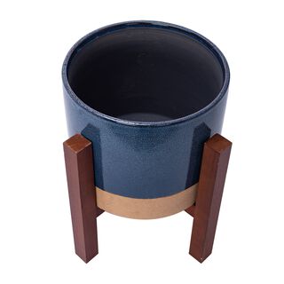 Ceramic Blue Planter With Stand 11.5"