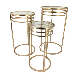 3 Piece gold metal side table of different sizes