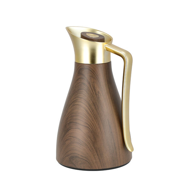 Dallaty steel vacuum flask wooden with matt golden handle 1L image number 1