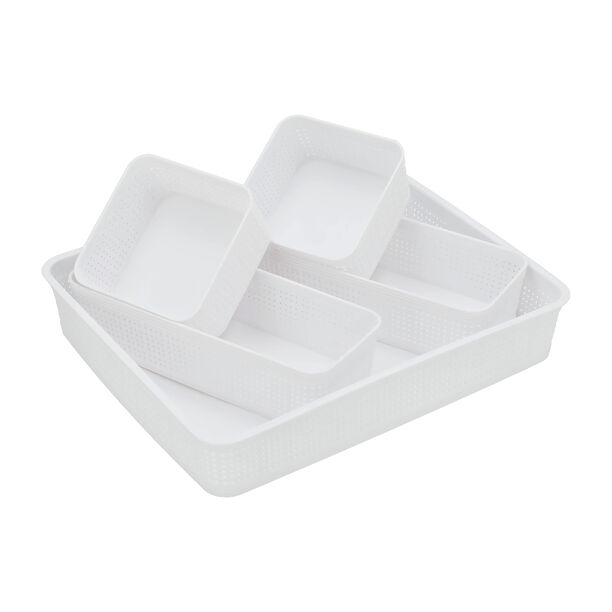 White plastic storage basket set 5 pcs image number 2
