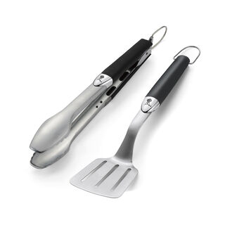 2 Piece Premium Grill Tool Set Compact Size Stainless Steel Black